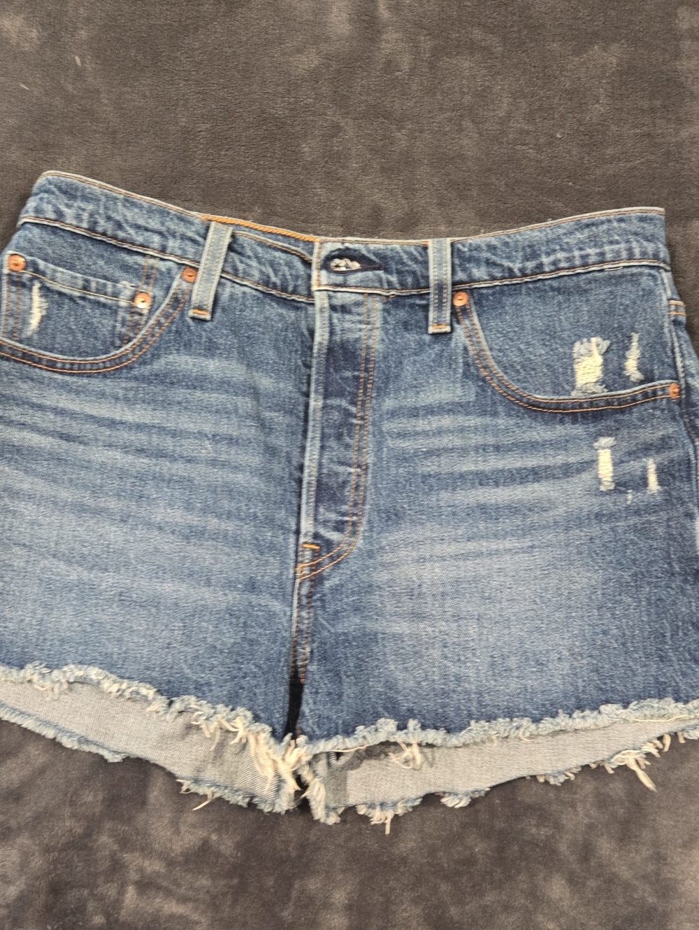 High-Rise Frayed Hem Blue Denim Shorts